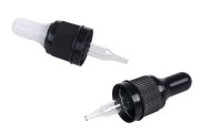 5 ml nipple dropper with black narrow tamper-proof cap and black or transparent rubber head - packed per piece