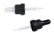 Măsurător​ pentru picături 15 ml, cu capac larg de siguranță negru și suzetă neagră sau transparentă - ambalaj individual
