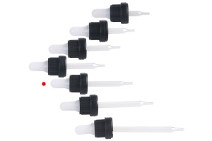 Pipettenmontur 30 ml mit schwarzem breitem Sicherheitsverschluss und schwarzem oder transparentem Gummi- Einzelverpackung-bildgruppe