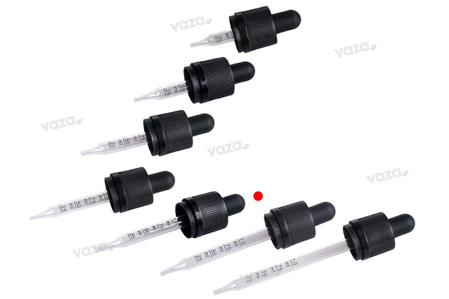 30ml graduated eye dropper with fine tip, child-resistant cap, suitable for e-cigarette refill bottles - rubber head in matte black color, packed per piece