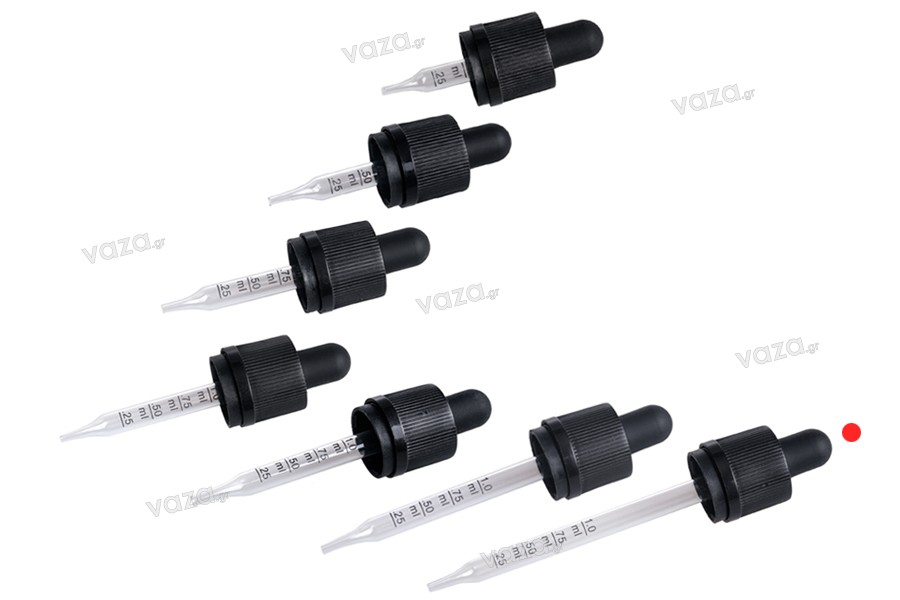 100ml graduated eye dropper with fine tip, child-resistant cap, suitable for e-cigarette refill bottles - rubber head in matte or shiny black color, packed per piece