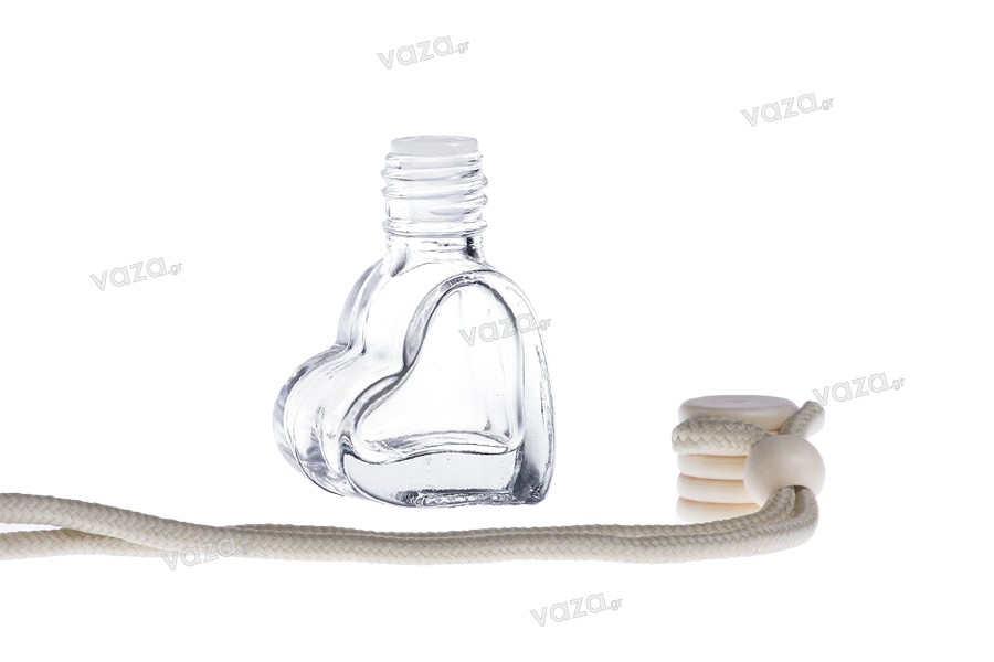 Flacon pour parfum de voiture 4 ml en forme de coeur avec couvercle et bouchon en bois - 25 pcs