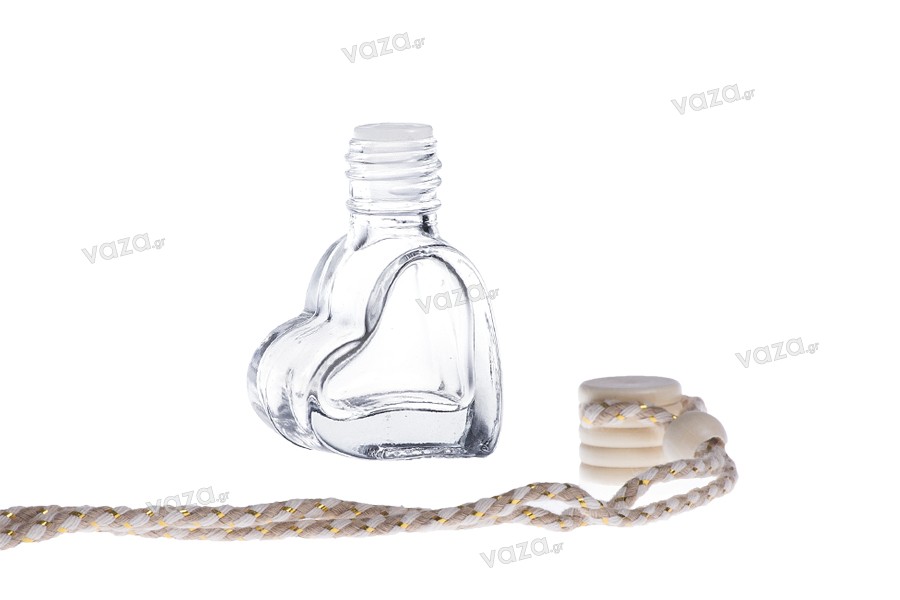 Flacon pour parfum de voiture 4 ml en forme de coeur avec couvercle et bouchon en bois - 25 pcs