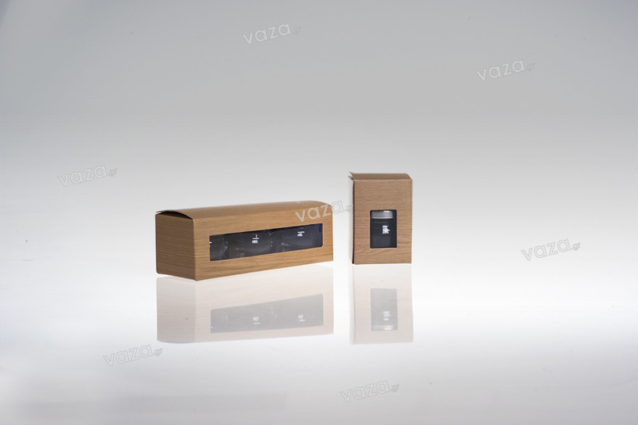 Petite boîte à fenêtre en carton avec impression « bois » pour 3 pots 30 ml,135 x 46 x 42 - 50 pcs