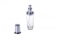 Sticluță transparentă pentru creme, cu capac și spray din aluminiu argintiu 50 ml