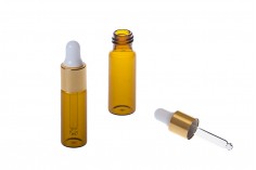 Glass amber bottle with dropper in gold color 5 ml