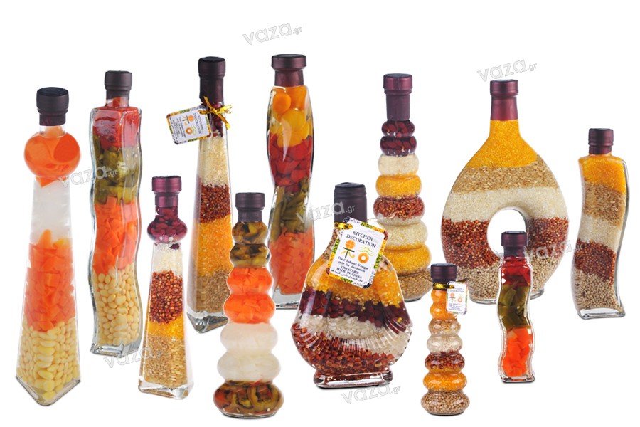 Bottiglia di vetro con vari frutti per decorare la cucina - 600 ml.