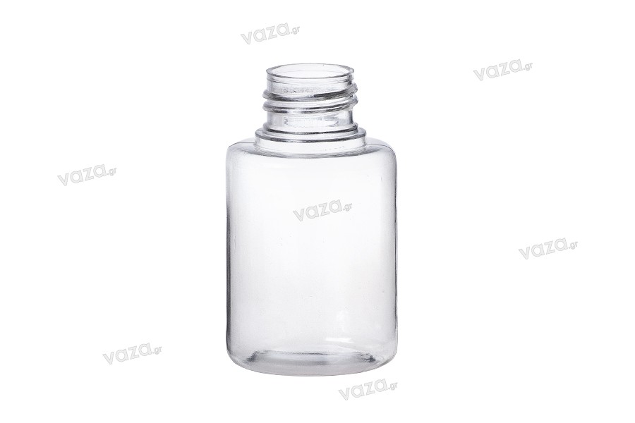 Bottiglietta trasparente in PET da 65 ml con beccuccio in PP 24