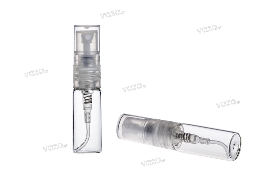 Γυάλινο μπουκαλάκι με σπρέυ για αρώματα 3 ml με πλαστικό καπάκι