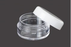 Vasetto acrilico trasparente per crema da 5 ml con tappo bianco