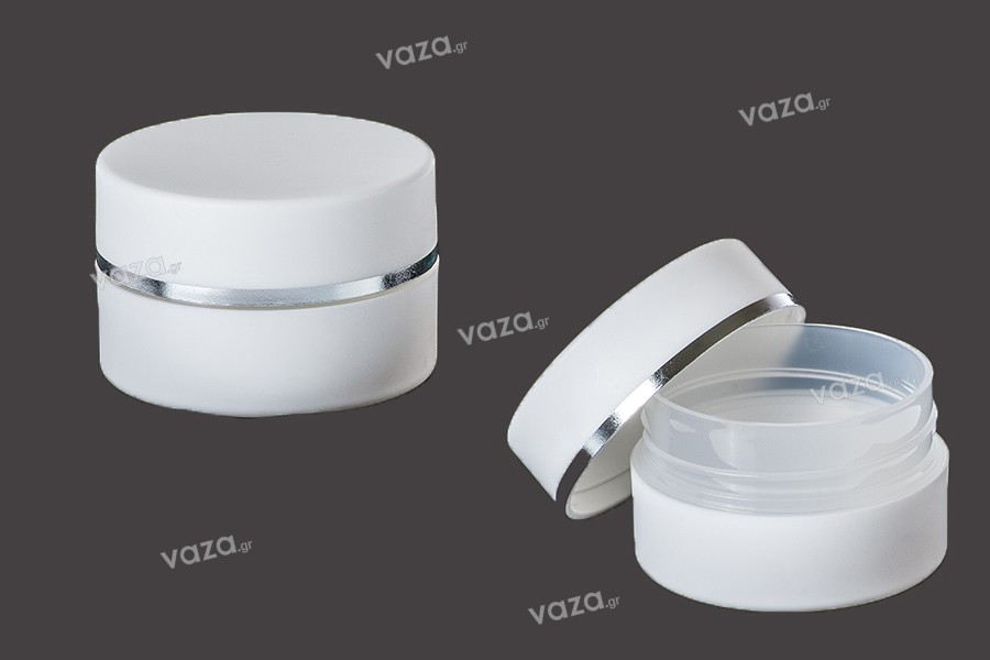 Pot en plastique blanc MAT 100ml avec doublure intérieure sur le couvercle - 6 pcs