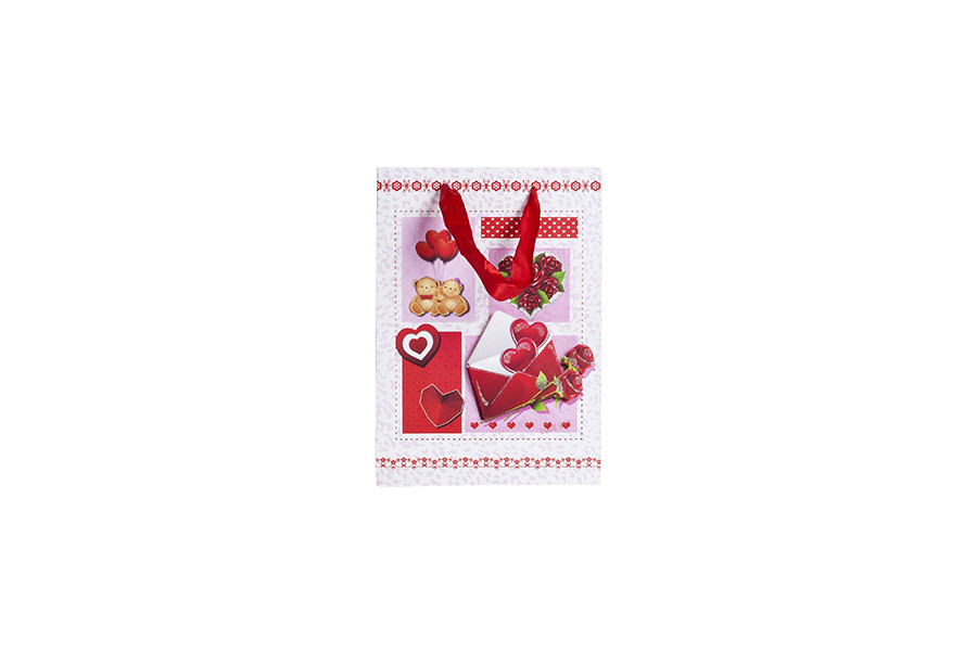 Papiertüte 3D, Muster ''Herzen'', Größe ''S'' 18x8.5x25 cm