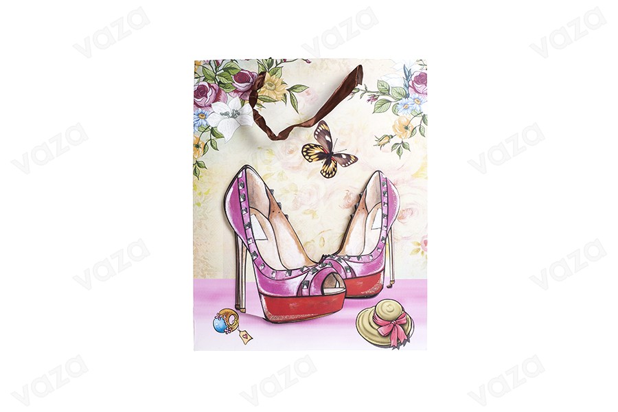 Papiertüte 3D, Muster 'Rote Pumps'', Größe ''M'' 26x10x32 cm-εικόνα_διαστάσεις