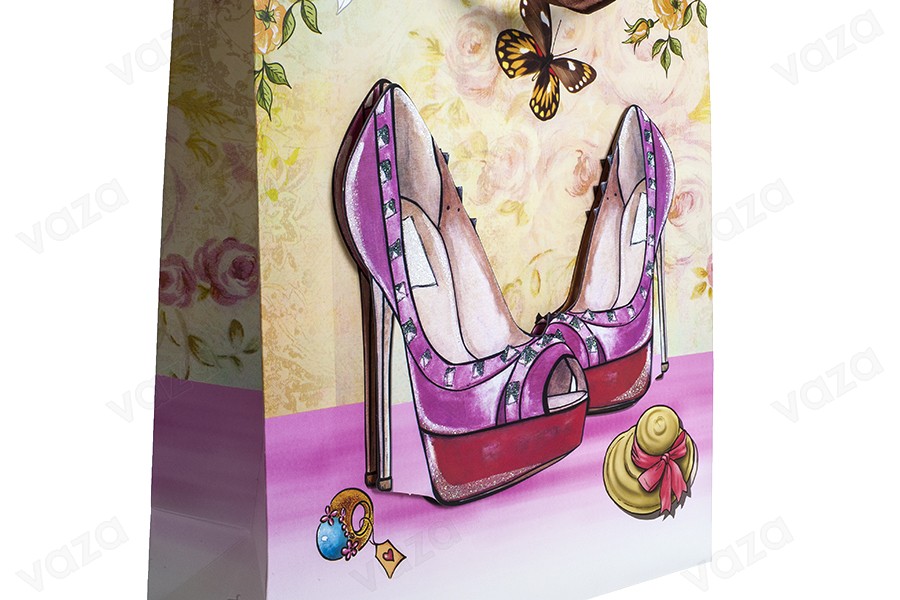 Papiertüte 3D, Muster ''Rote Pumps', Größe 'L'' 31x12x42 cm-