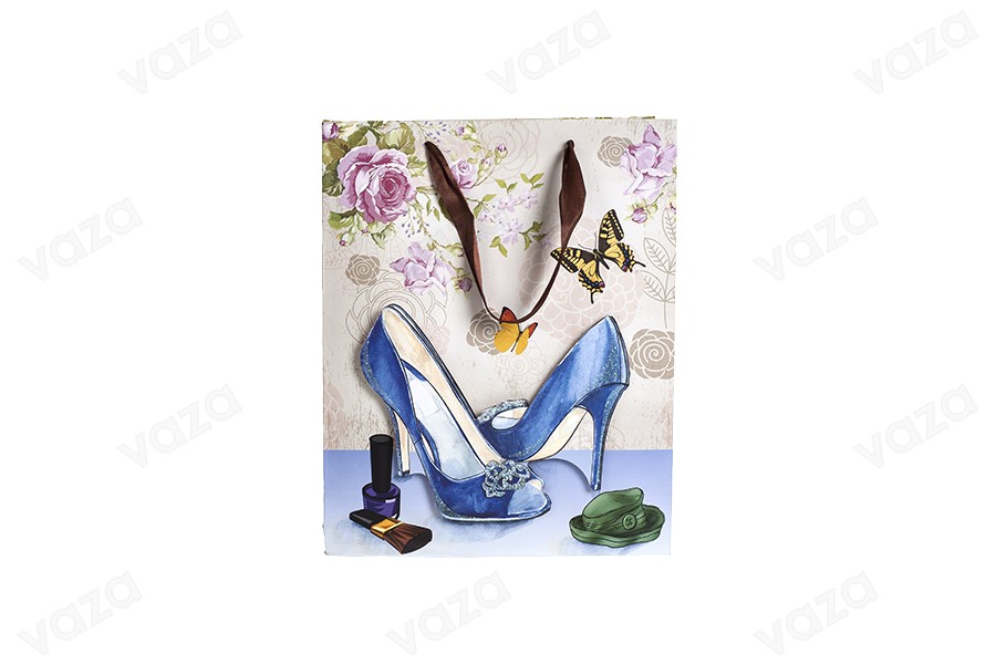 Papiertüte 3D, Muster ''Blaue Pumps'', Größe 'M'' 26x10x32 cm-bildabmessungen