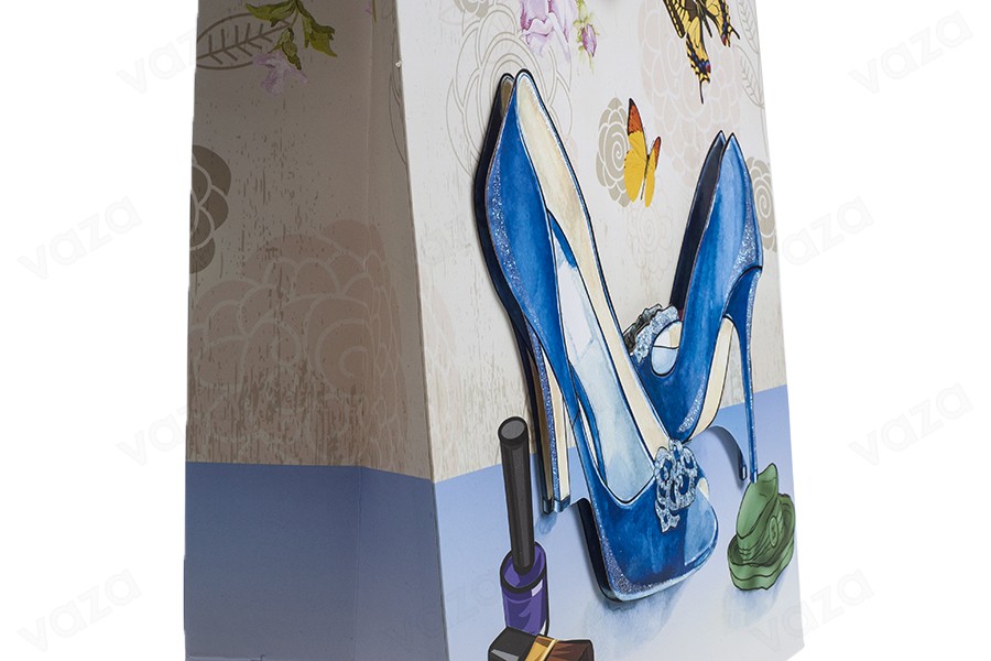 Sac cadeau en papier 3-D, motif « escarpins bleus », taille « L », 31 x 12 x 42 cm Sac cadeau en papier 3-D, motif « escarpins bleus », taille « L », 31 x 12 x 42 cm-