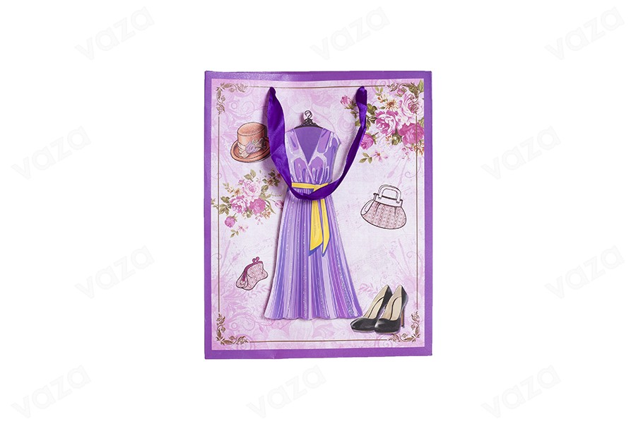 Sac cadeau en papier 3-D, motif « robe mauve », taille « M », 260 x 100 x 320 mm Sac cadeau en papier 3-D, motif « robe mauve », taille « M », 260 x 100 x 320 mm-εικόνα_διαστάσεις