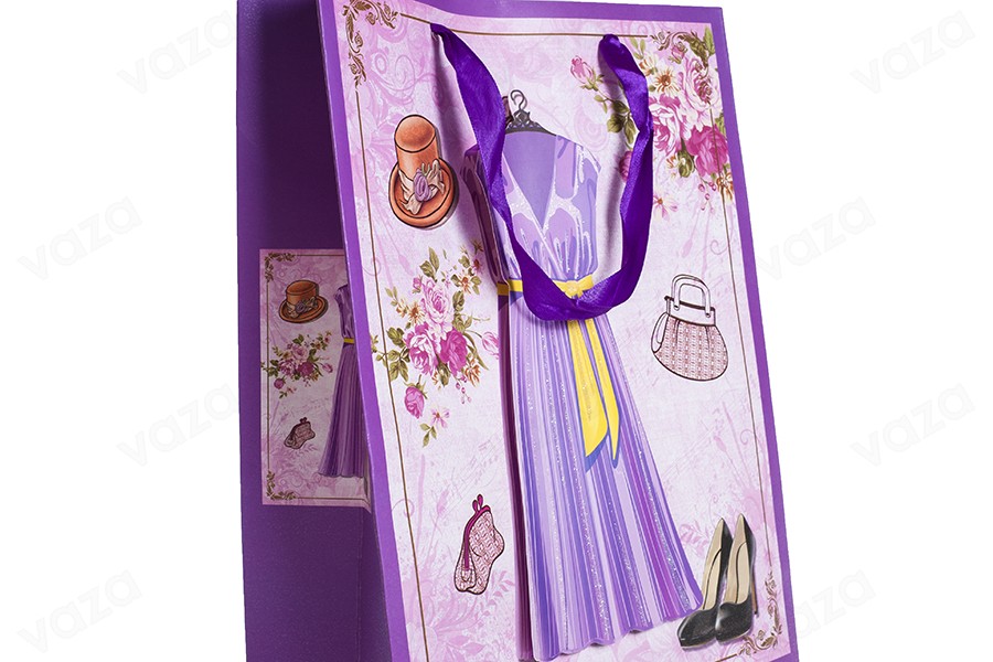 Sac cadeau en papier 3-D, motif « robe mauve », taille « M », 260 x 100 x 320 mm Sac cadeau en papier 3-D, motif « robe mauve », taille « M », 260 x 100 x 320 mm-