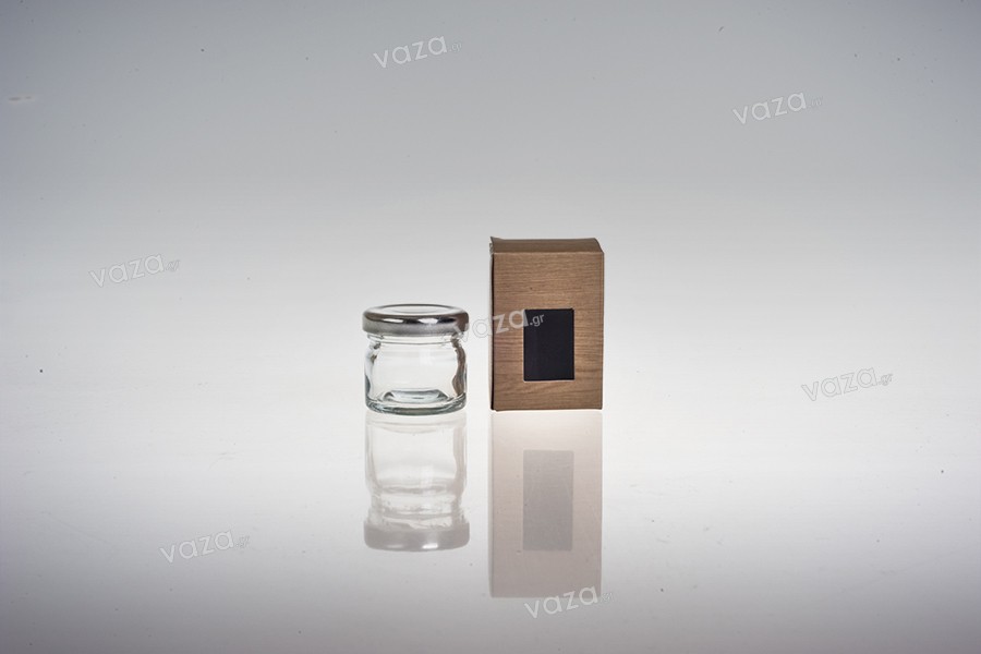 Χάρτινο κουτάκι με παράθυρο με τύπωμα σχέδιο "ξύλου" για βαζάκι 30ml και 40ml, 45x45x65 - 50 τμχ
