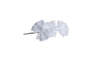 Fiocco bianco con pizzo, con un nastrino argentato di 15 cm, confezionato in 50 pezzi.-2
