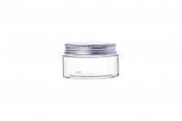  Transparent PET jar 100ml with silver aluminum cap and seal liner
