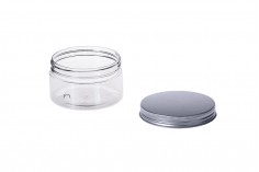Transparent 100ml PET jar with aluminum cap and sealing disc