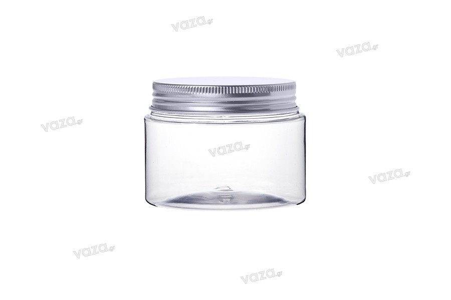Petit pot transparent PET de 300ml avec couvercle en aluminium argenté avec joint d'étanchéité - 6 pcs