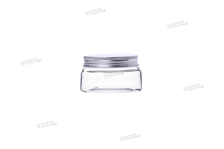 Petit pot transparent PET de 30ml avec couvercle en aluminium argenté avec joint d'étanchéité