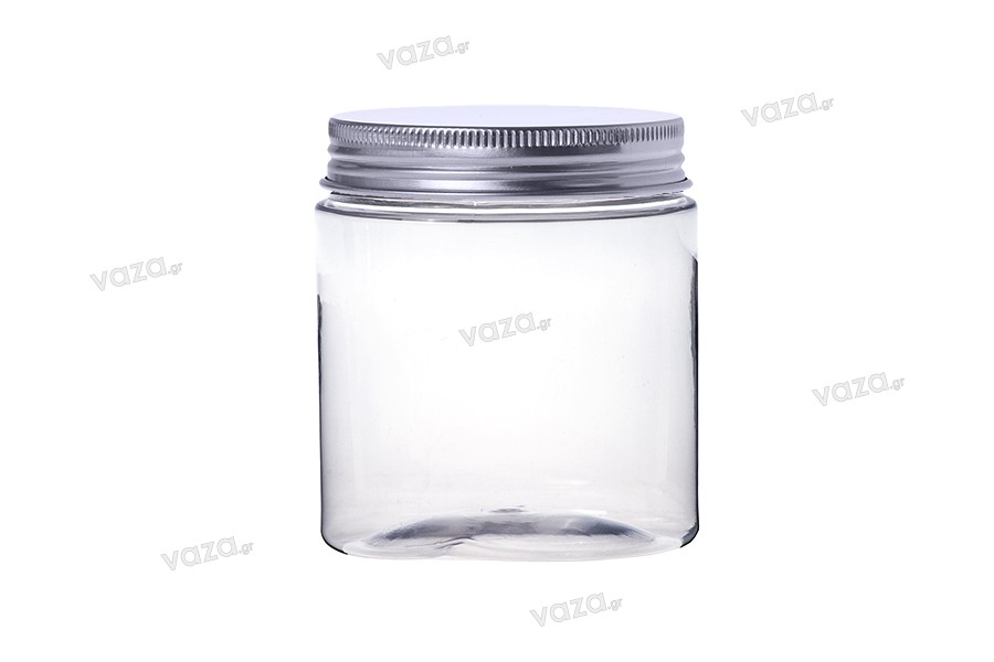 Transparent 500ml PET jar with aluminum cap and sealing disc - 6 pcs