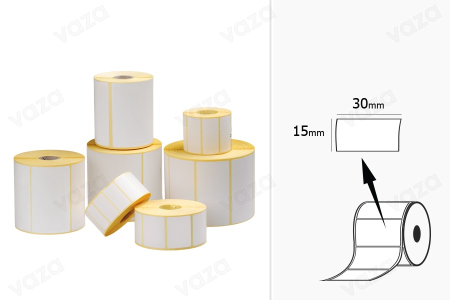 Thermotransfer Etiketten aus Papier, selbstklebend 30x15 mm auf Rolle- 1000 Stücke Thermotransfer Etiketten aus Papier, selbstklebend 30x15 mm auf Rolle- 1000 Stücke-εικόνα_προϊοντική