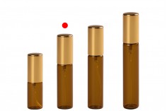 8ml amber glass perfume atomizer with shiny gold aluminum spray pump - available in a package with 6 pcs