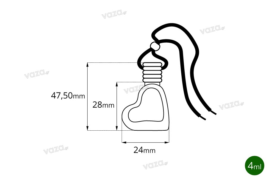 Sticluță pentru odorizant auto 4ml, inimioară cu capac din lemn - 25 buc