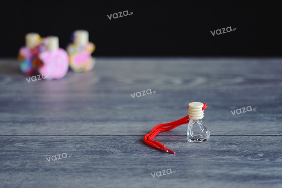 Heart shaped 4ml car air freshener with wooden lid and plastic stopper - available in a package with 25 pcs