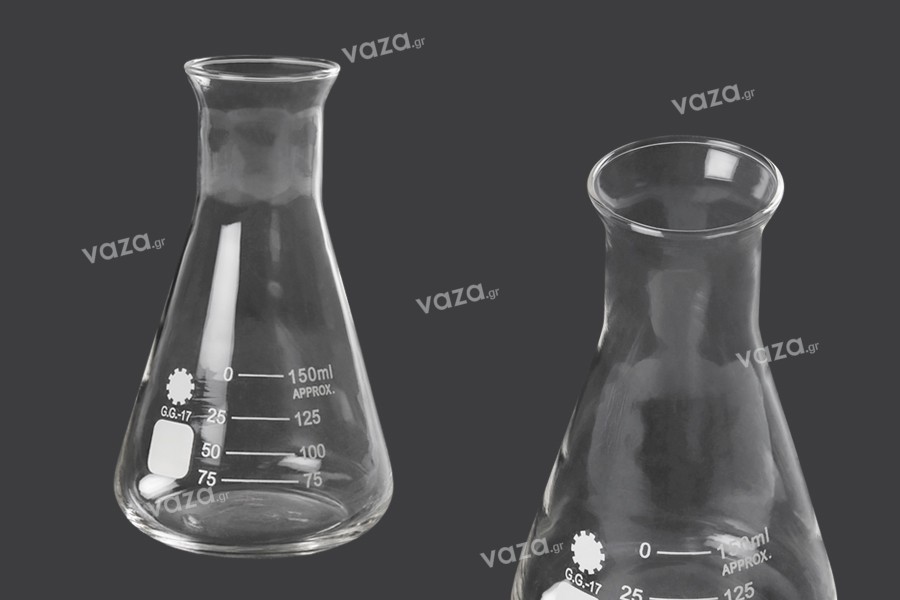 Beuta conica di vetro (Erlenmeyer) da 150 ml con indicazioni di volumetria