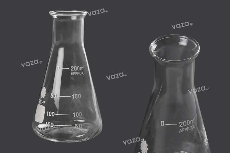 Beuta conica di vetro (Erlenmeyer) da 200 ml con indicazioni di volumetria
