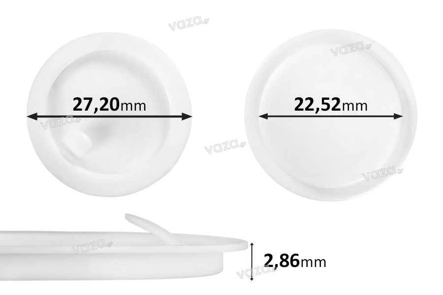 Joint en plastique (PE) blanc avec hauteur 2,86 mm et diamètre 27,2 mm (petit : 22,52 mm) - 12 pcs