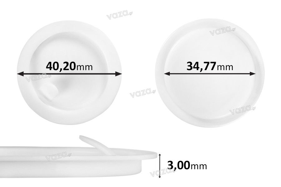 Guarnizione in plastica (PE) bianca, altezza 3 mm – diametro 40,20 mm (piccola: 34,77 mm) – 12 pz