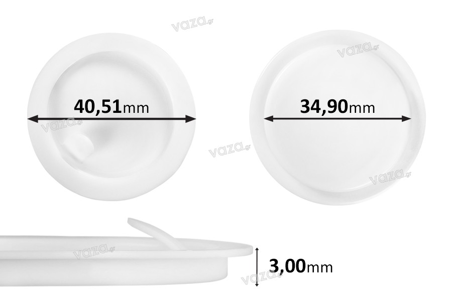 Plastic seal (PE) white height 3 mm - diameter 40,51 mm (small: 34,90 mm) - 12pcs