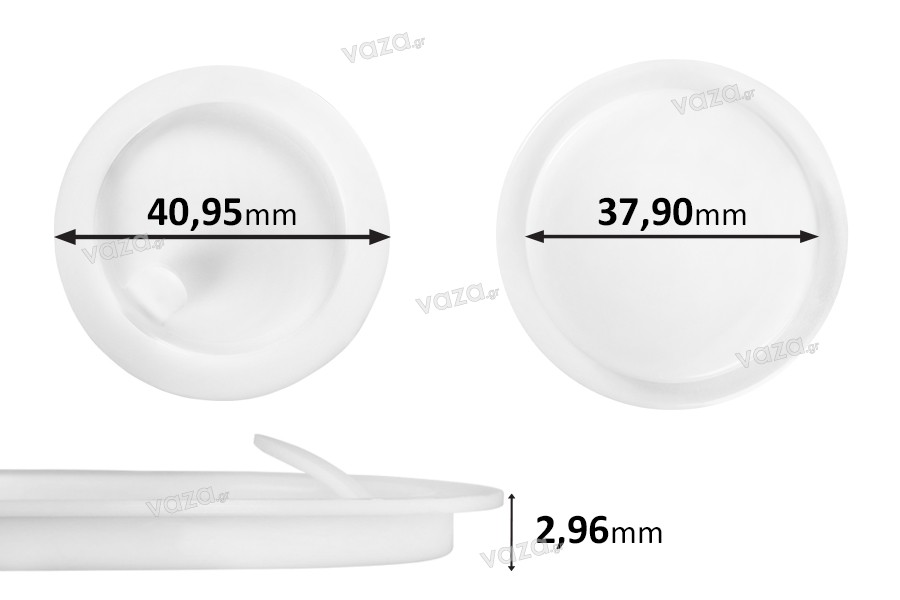 Plastic seal (PE) white height 2.96 mm - diameter 40.95 mm (small: 37.90 mm) - 12 pcs