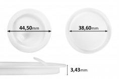 Guarnizione in plastica (PE) bianca, altezza 3,43 mm – diametro 44,50 mm (piccola: 38,60 mm) – 12 pz