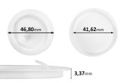 Guarnizione in plastica (PE) bianca, altezza 3,37 mm – diametro 46,80 mm (piccola: 41,62 mm) – 12 pz