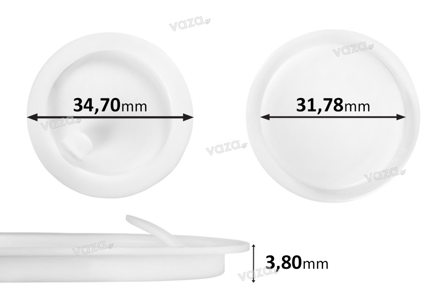 Mbulesë-mbrojtëse plastike (PE) e bardhë, lartësi 3,80 mm - diametër 34,70 mm (diametri i brendshëm: 31,78 mm) - 12 copë