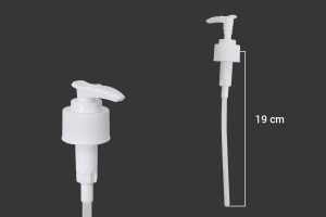 Pompë 28/410 plastike në ngjyrë të bardhë me mekanizëm sigurie për shampo, krem ose locion          -dimensioni_immagine