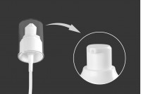 White plastic dispenser pump with PP24/410 and transparent cap