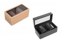 SET - Leather case (145x80x65 mm) with window and metal storage boxes (47x65 mm)