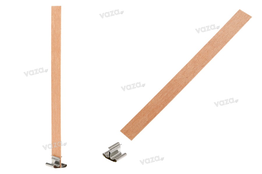 Mèches en bois 13 x 130 mm avec support métallique pour bougies - 25 pcs