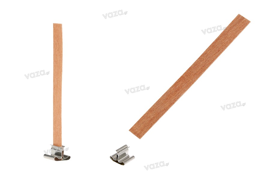 Mèches en bois 10 x 130 mm avec support métallique pour bougies - 25 pcs