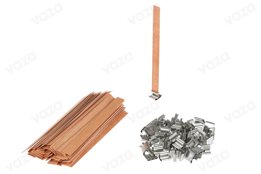 Mèches en bois 12,5 x 150 mm avec support métallique pour bougies - 25 pcs-