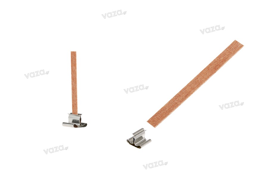 Mèches en bois 6 x 60 mm avec support métallique pour bougies - 25 pcs