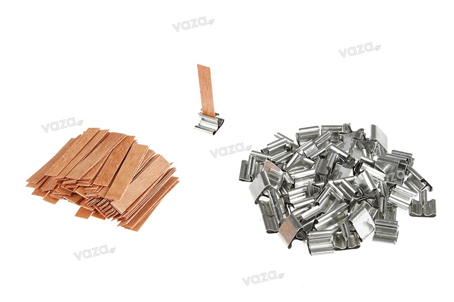 Stoppini in legno 9x50 mm con base in metallo per candele - 25 pz